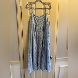 LOFT Blue and White Striped Spaghetti Strap Sundress